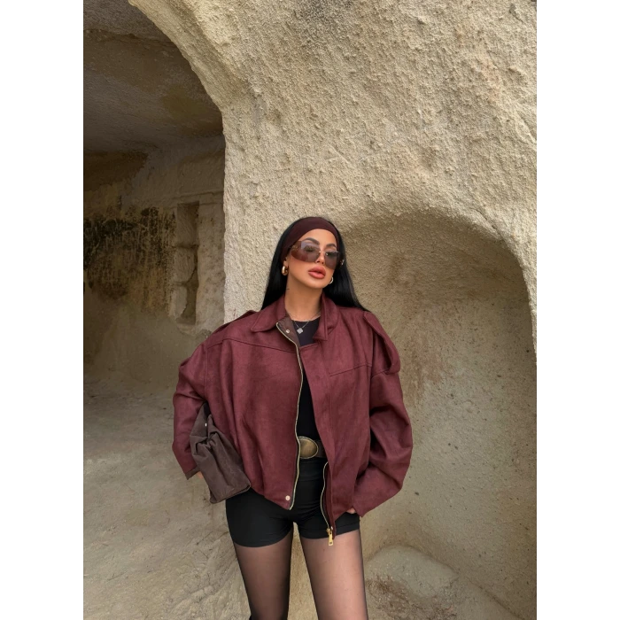 Bordo Süet Oversize Bomber Mont