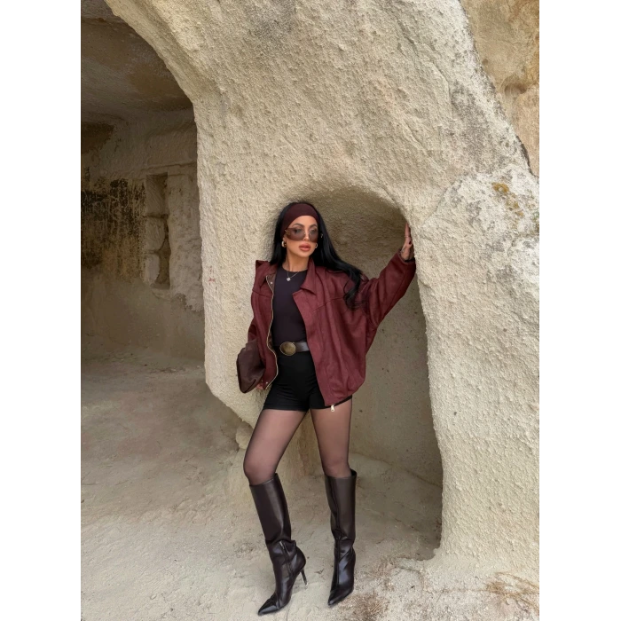 Bordo Süet Oversize Bomber Mont