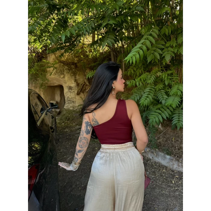 Bordo Tek Omuz Tokalı Crop