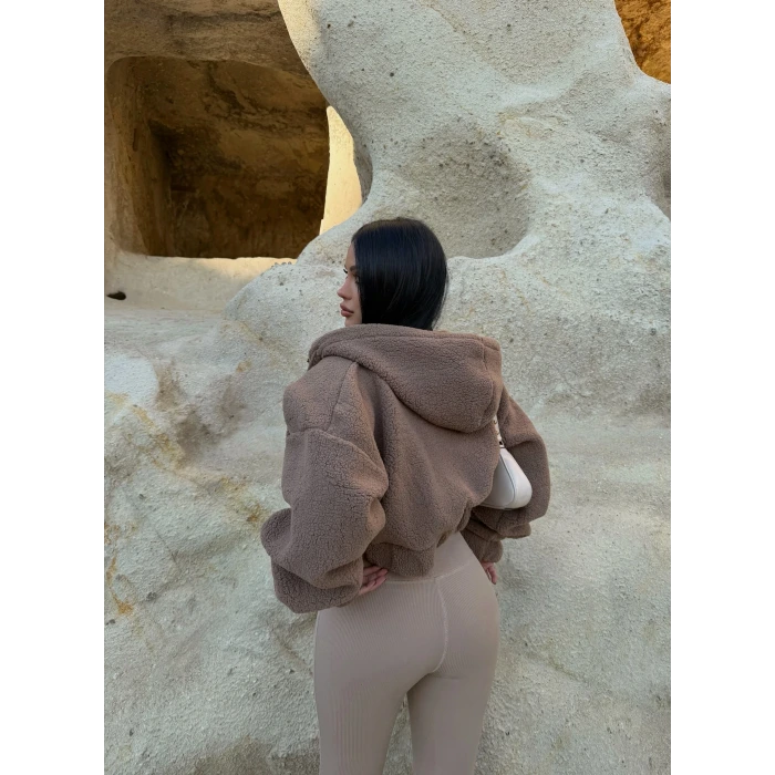 Camel Kanguru Cep Peluş Ceket