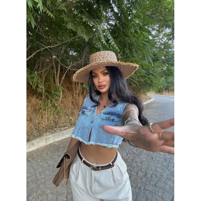 Çift Cepli Denim Yelek