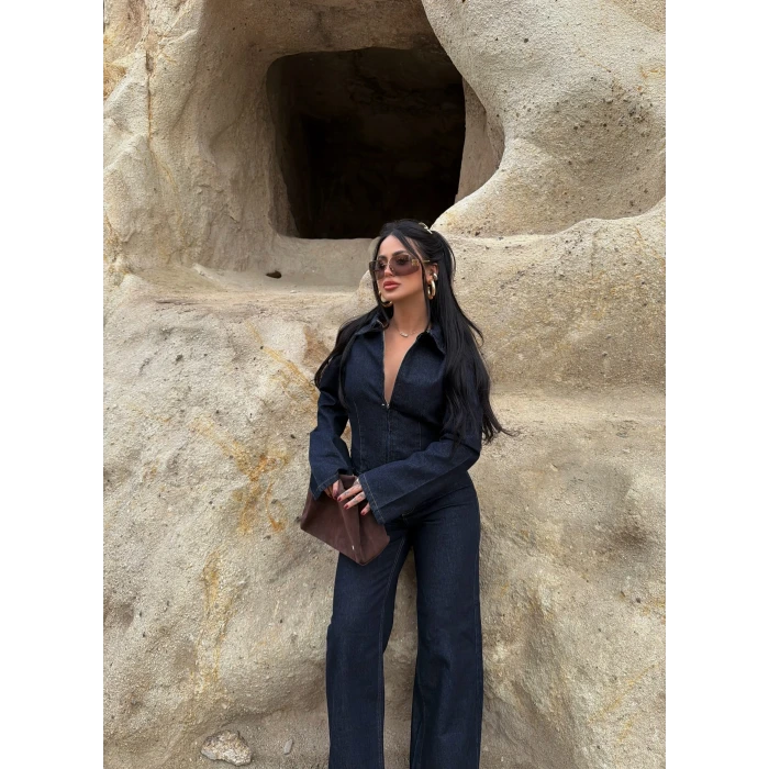 Çift Fermuarlı Denim Takım