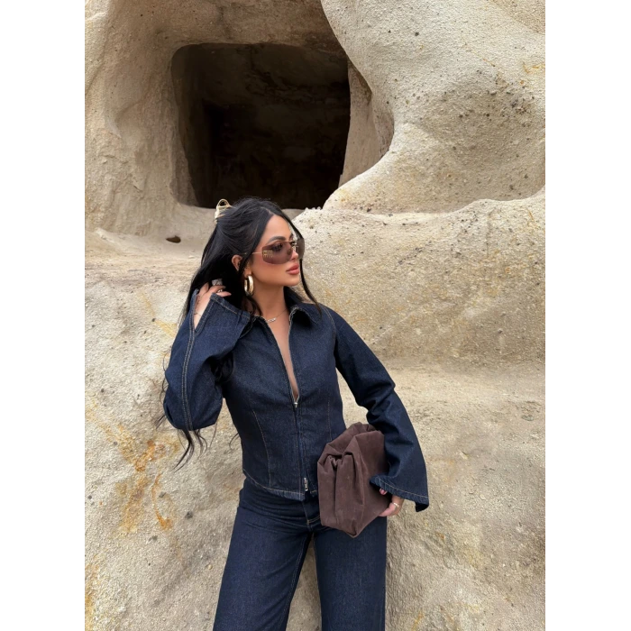 Çift Fermuarlı Denim Takım