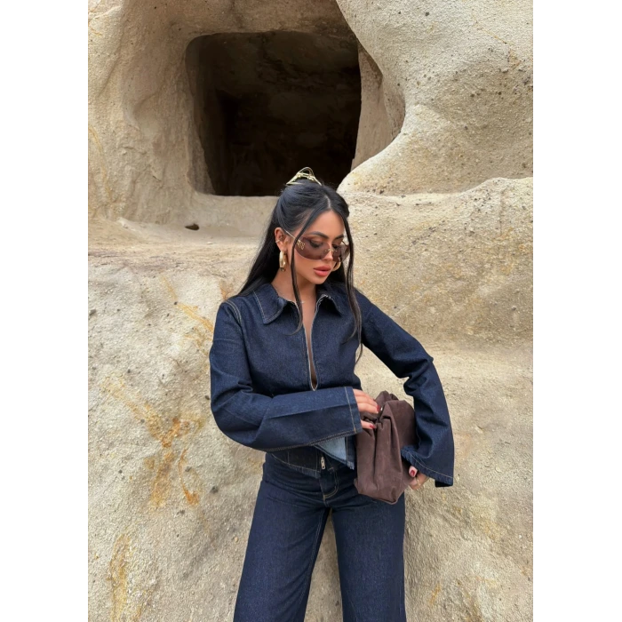 Çift Fermuarlı Denim Takım