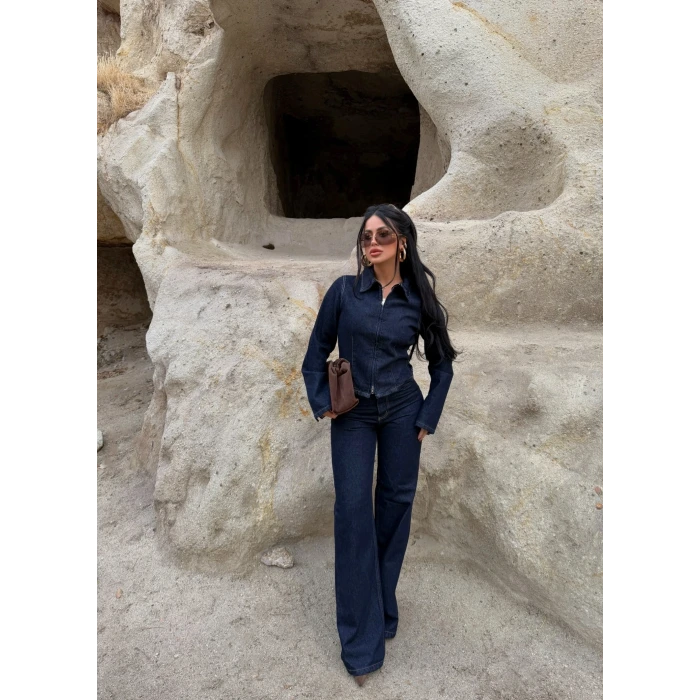 Çift Fermuarlı Denim Takım