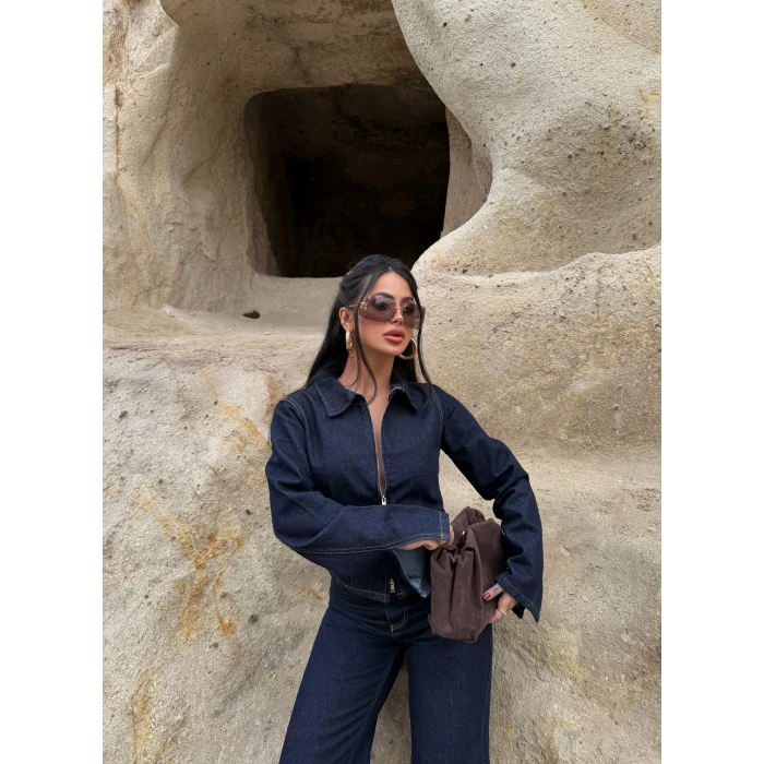 Çift Fermuarlı Denim Takım