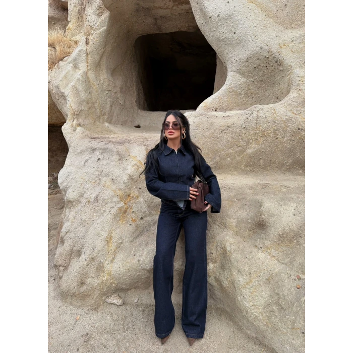 Çift Fermuarlı Denim Takım