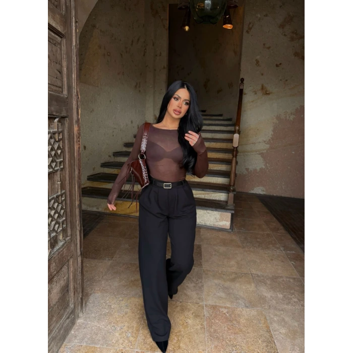 Çift Pileli Kemerli Pantolon