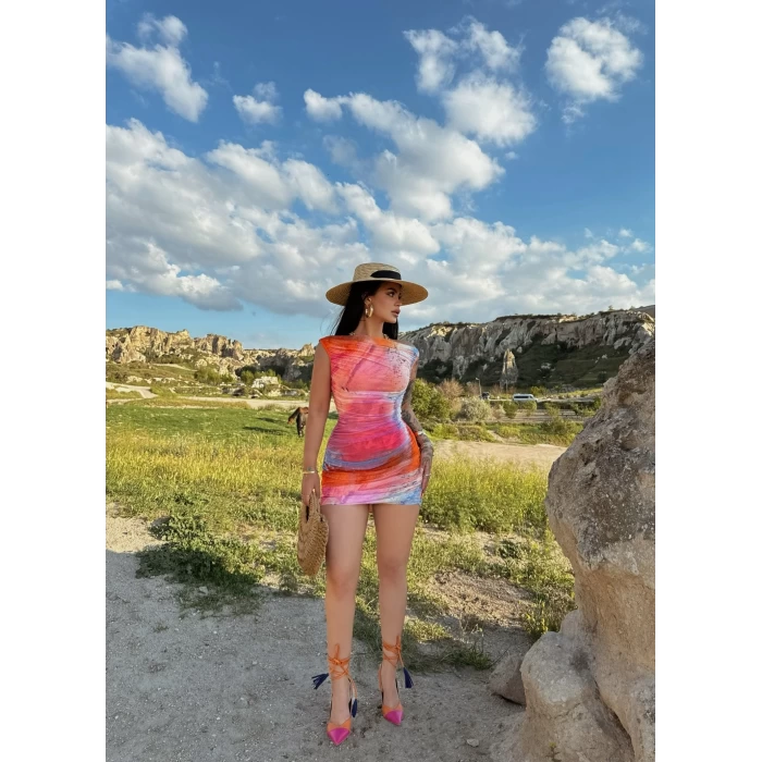 Color Büzgülü İçi Astarlı Elbise
