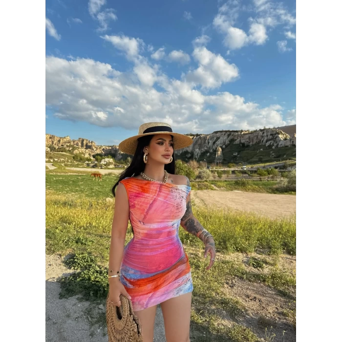 Color Büzgülü İçi Astarlı Elbise