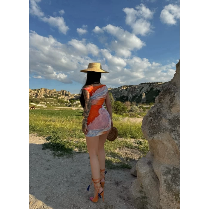 Color Büzgülü İçi Astarlı Elbise