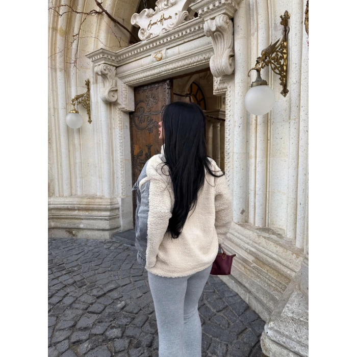 Denim Detay Peluş Mont