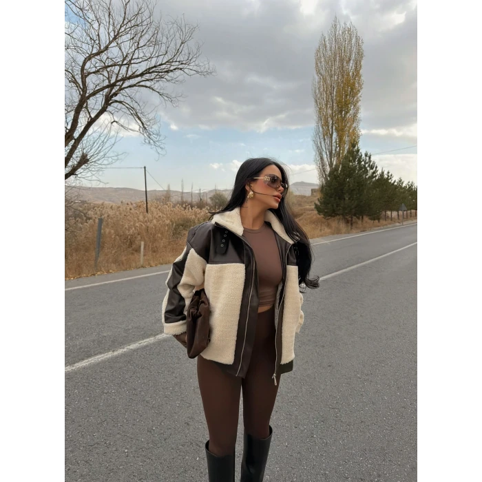 Deri Detaylı Garnili Mont