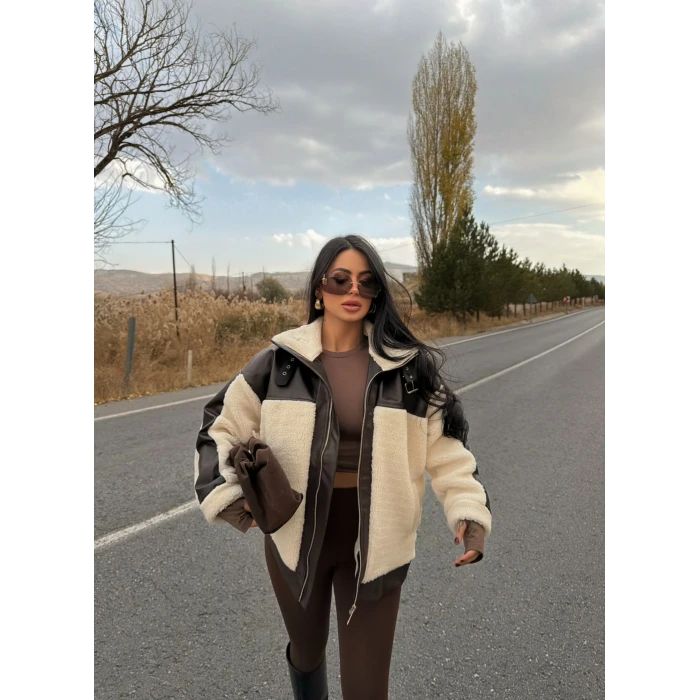 Deri Detaylı Garnili Mont