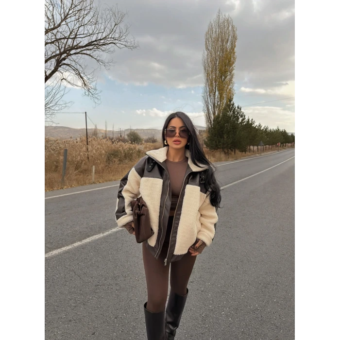 Deri Detaylı Garnili Mont