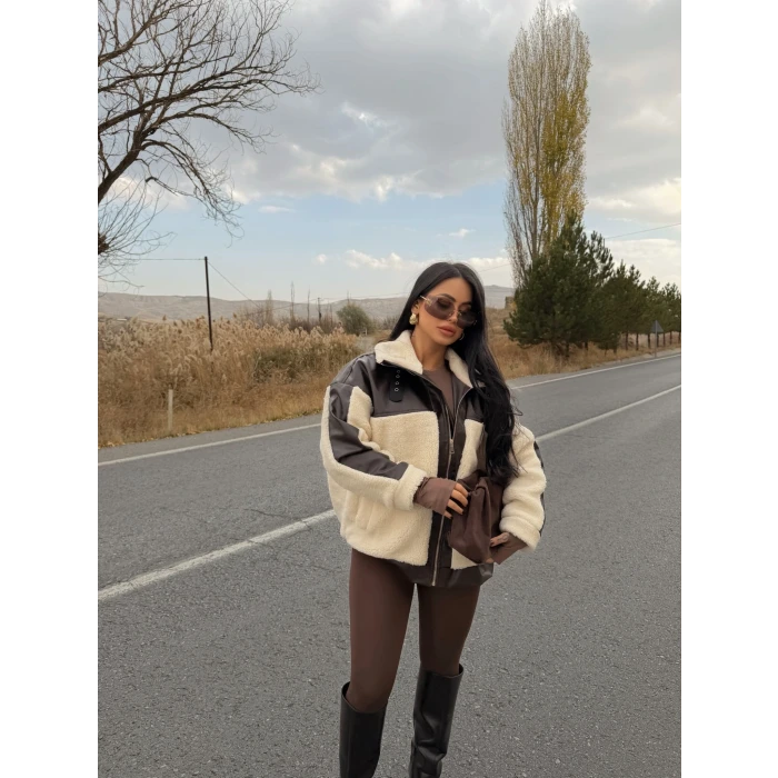 Deri Detaylı Garnili Mont