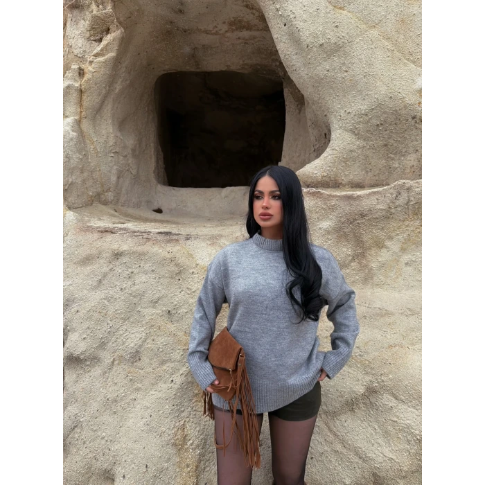 Gri Dik Yaka Basic Kazak