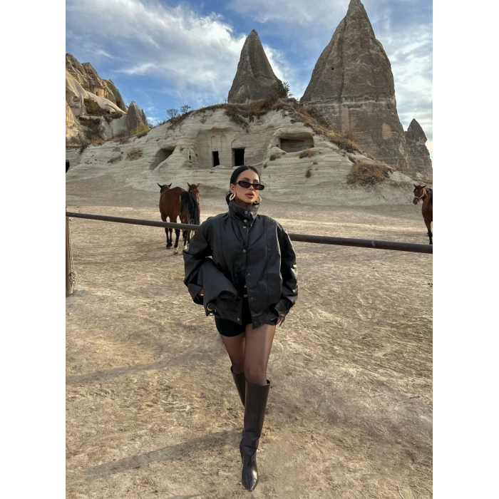 Dik Yaka Suni Deri Mont
