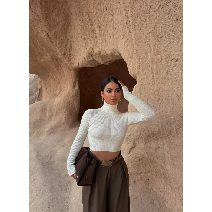 Ekru Balıkçı Yaka Basic Triko