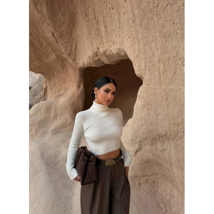 Ekru Balıkçı Yaka Basic Triko