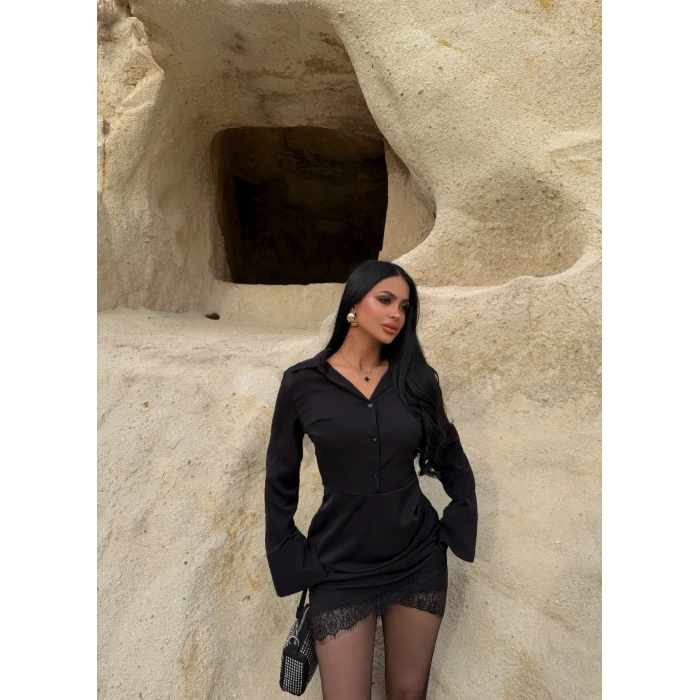 Eteği Güpürlü Gömlek Elbise