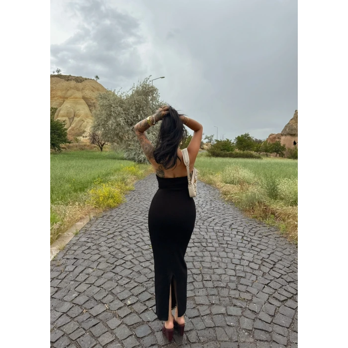 Göğüs Fermuarlı Straplez Elbise