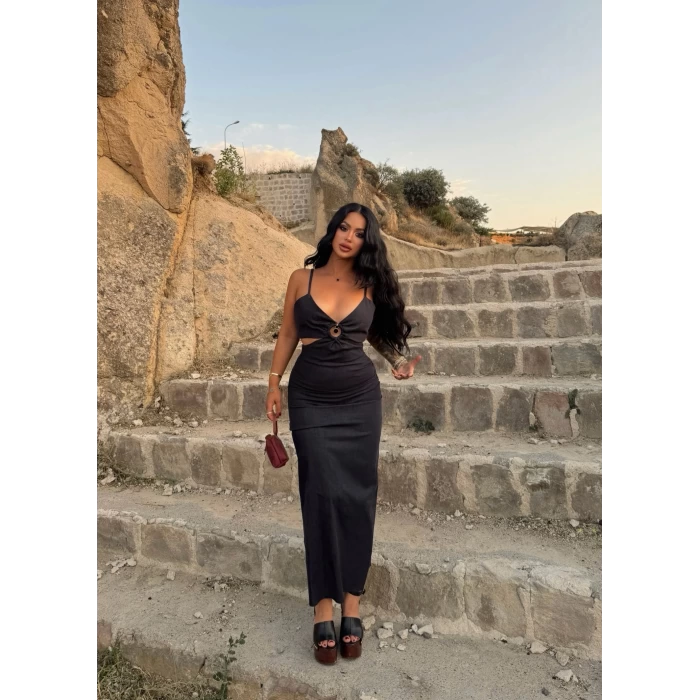 Göğüs Halkalı Denim Elbise