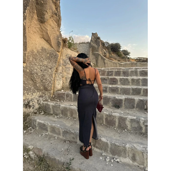 Göğüs Halkalı Denim Elbise
