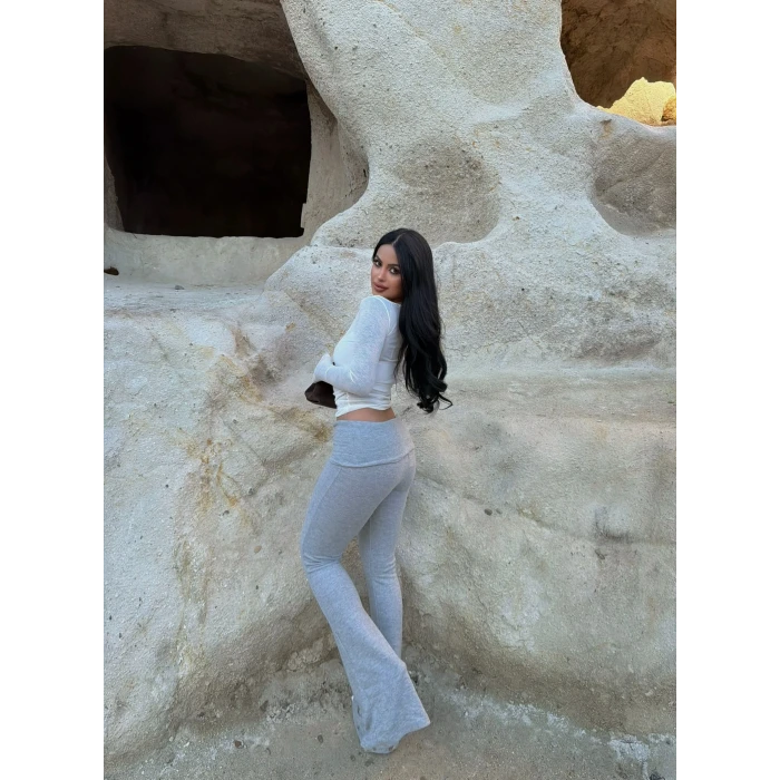 Gri Bel Katlamalı Yumoş Pantolon