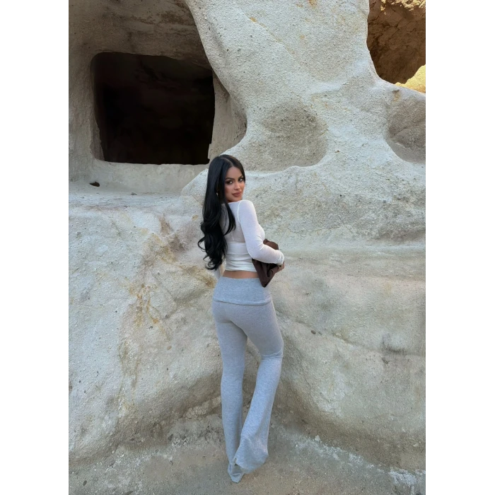 Gri Bel Katlamalı Yumoş Pantolon