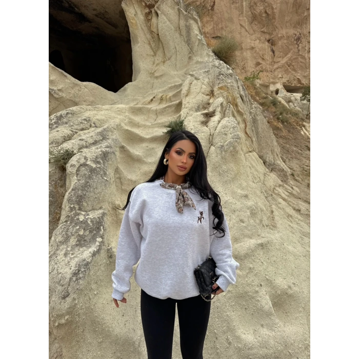 Gri Fularlı Logo Sweat
