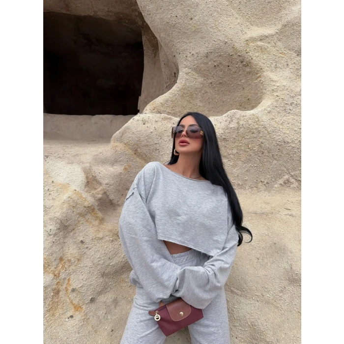 Gri Kayık Yaka Compact Takım