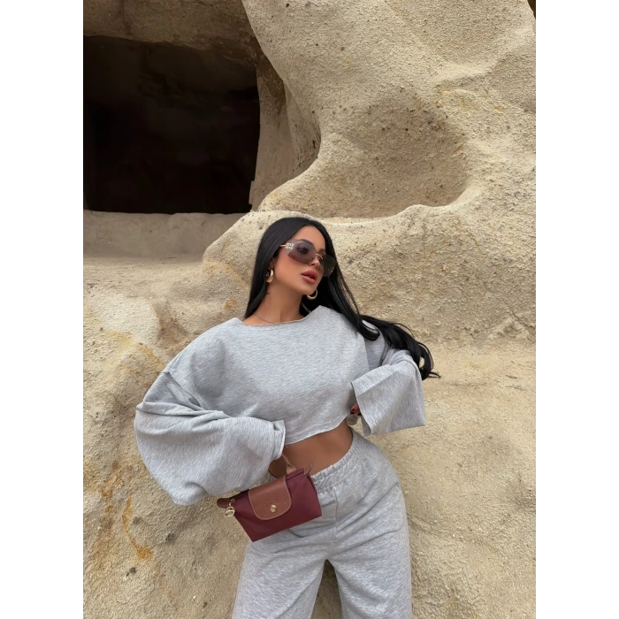 Gri Kayık Yaka Compact Takım