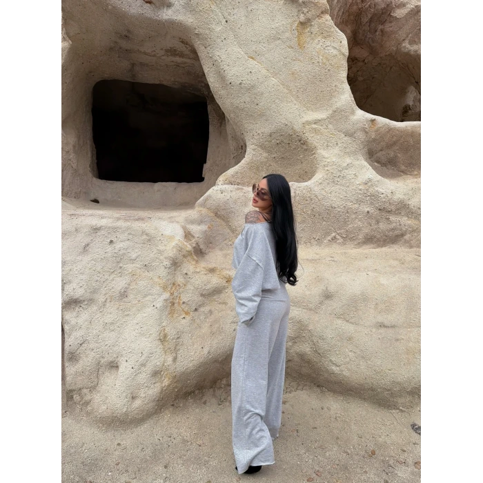 Gri Kayık Yaka Compact Takım