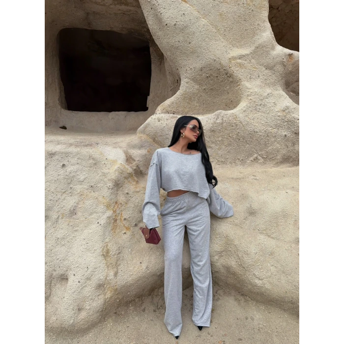 Gri Kayık Yaka Compact Takım