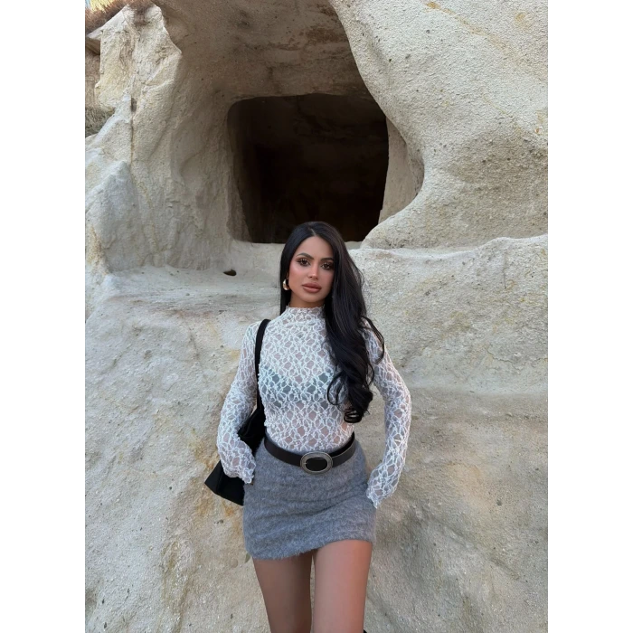 Gri Kırçıllı Kaşe Etek