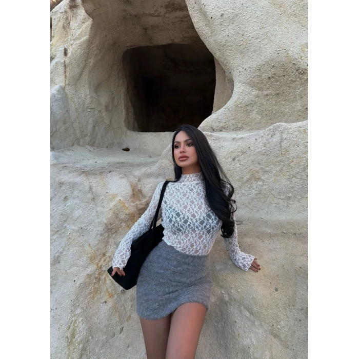 Gri Kırçıllı Kaşe Etek