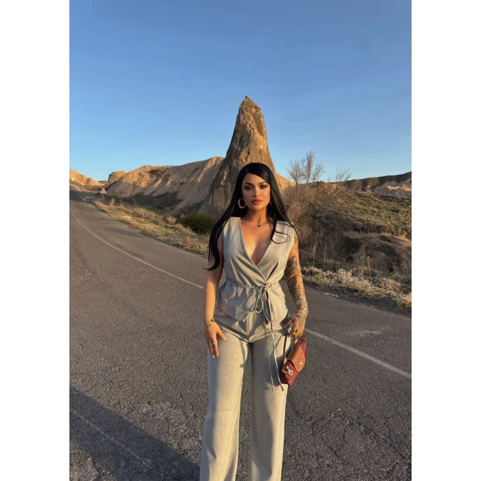 Gri Poliviskon Bel Bağlamalı İkili Takım