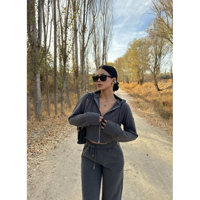 Gri Selanik Kapşonlu Takım