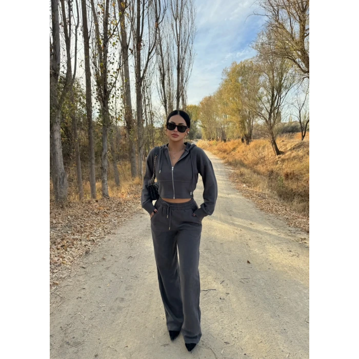 Gri Selanik Kapşonlu Takım