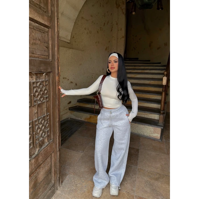 Gri Üç İplik Stoperli Eşofman Altı