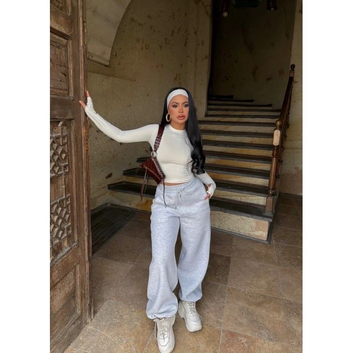 Gri Üç İplik Stoperli Eşofman Altı