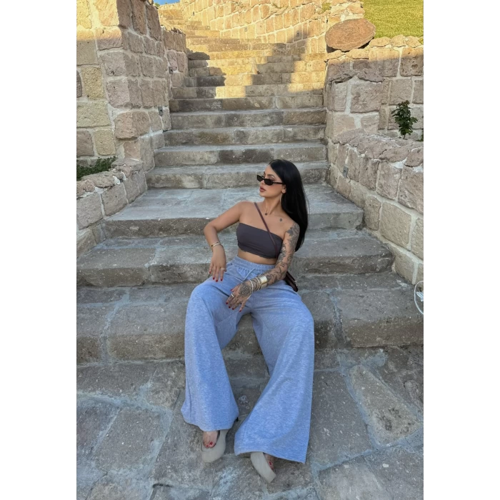 Gri Yüksek Bel Draw Eşofman Altı
