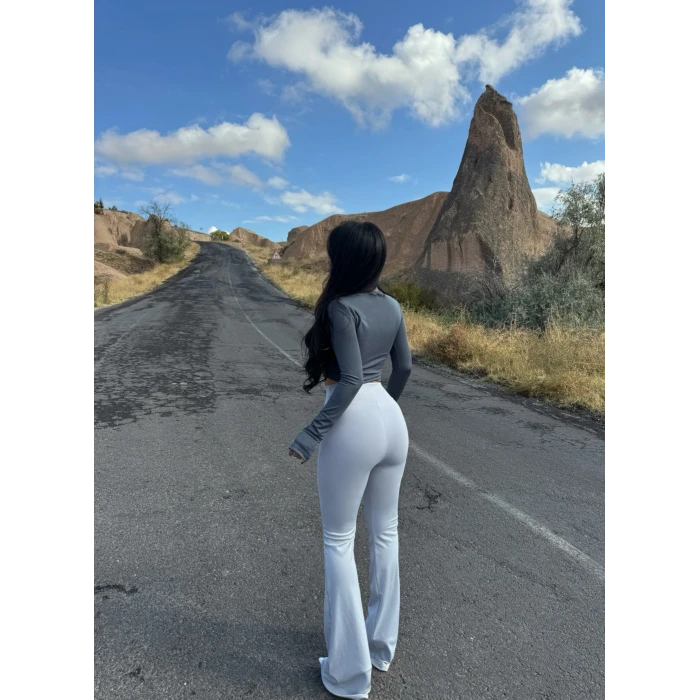 Gri Yüksek Bel İspanyol Tayt