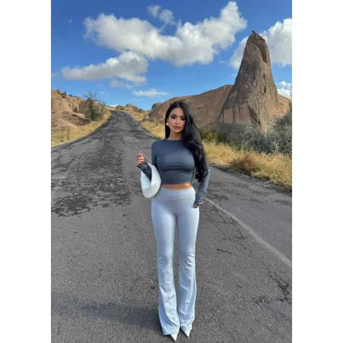 Gri Yüksek Bel İspanyol Tayt