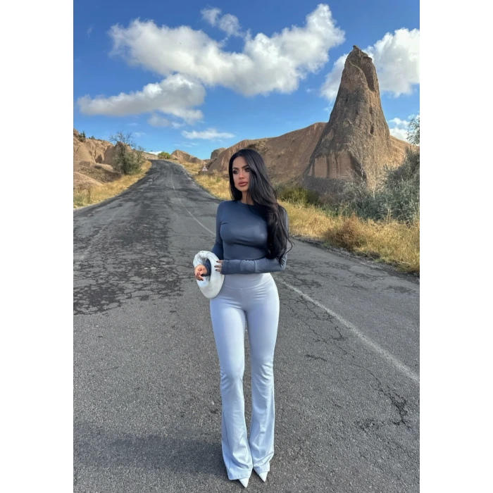 Gri Yüksek Bel İspanyol Tayt