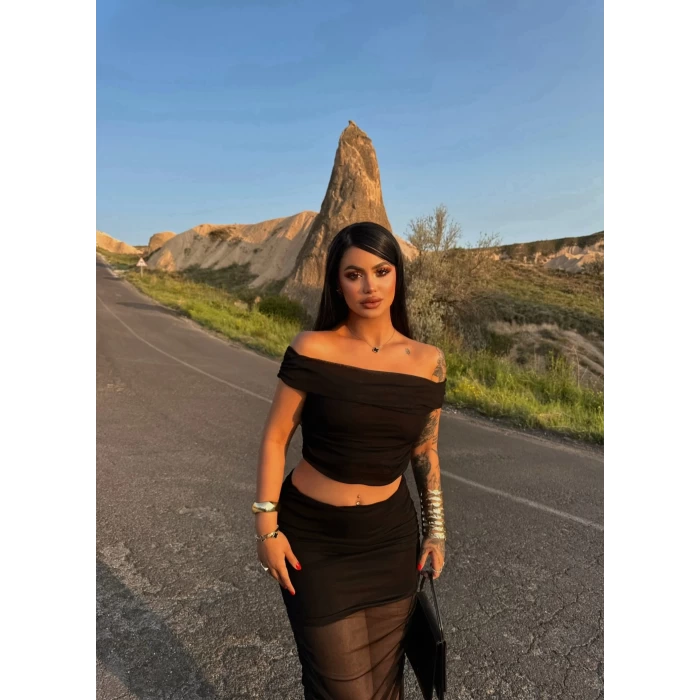 İçi Astarlı Etek&Crop İkili Takım