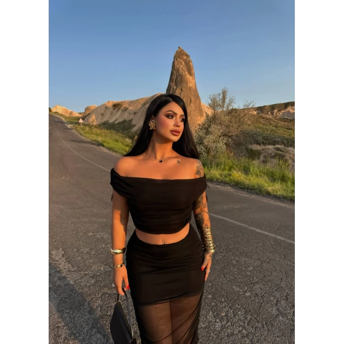 İçi Astarlı Etek&Crop İkili Takım
