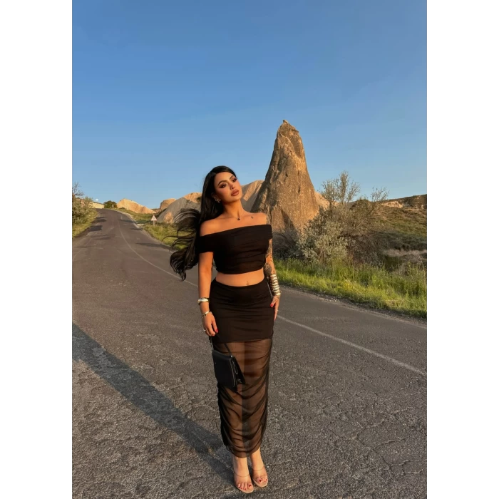İçi Astarlı Etek&Crop İkili Takım