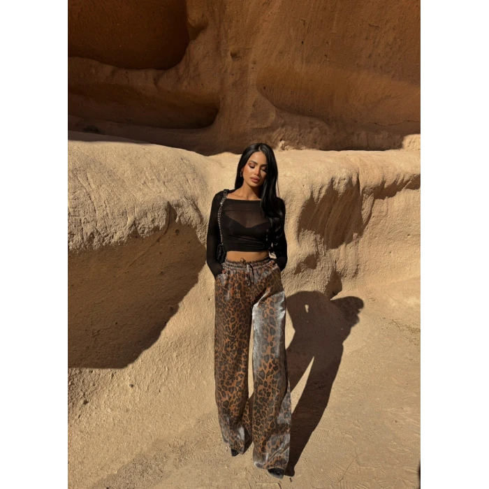 Işıltı Leopar Desen Pantolon